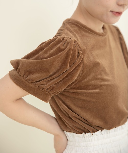 CHILD WOMAN（チャイルドウーマン）の「シアーベロア パフスリーブTシャツ（Tシャツ/カットソー・レディース・アイボリー/ブラウン・FREE）」の12枚目の写真