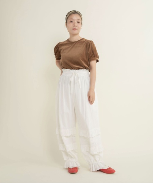 CHILD WOMAN（チャイルドウーマン）の「シアーベロア パフスリーブTシャツ（Tシャツ/カットソー・レディース・アイボリー/ブラウン・FREE）」の14枚目の写真