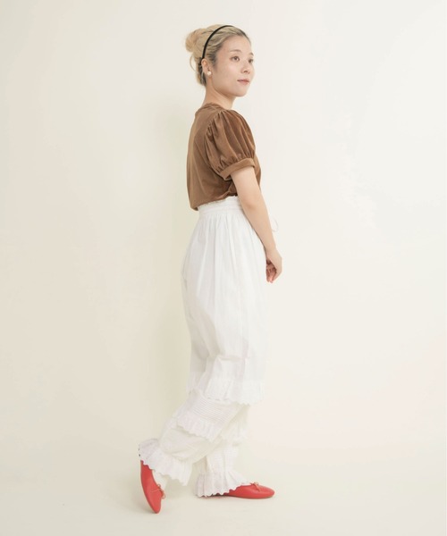 CHILD WOMAN（チャイルドウーマン）の「シアーベロア パフスリーブTシャツ（Tシャツ/カットソー・レディース・アイボリー/ブラウン・FREE）」の15枚目の写真