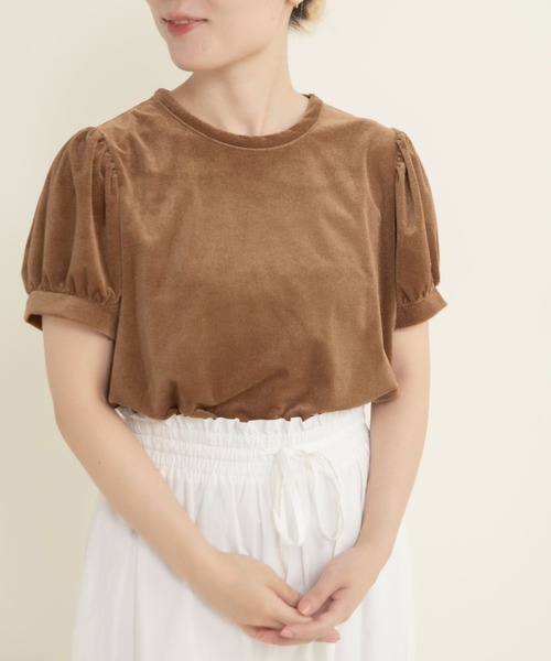 CHILD WOMAN（チャイルドウーマン）の「シアーベロア パフスリーブTシャツ（Tシャツ/カットソー・レディース・アイボリー/ブラウン・FREE）」の10枚目の写真