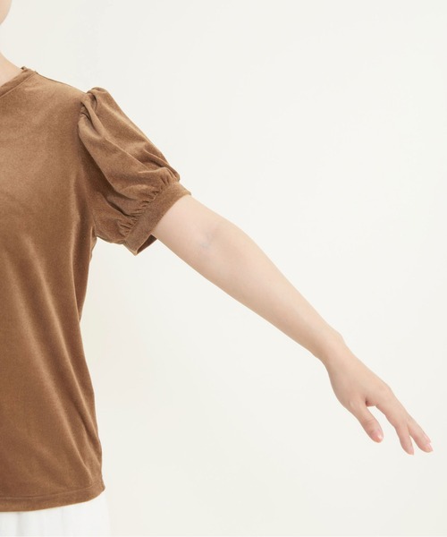 CHILD WOMAN（チャイルドウーマン）の「シアーベロア パフスリーブTシャツ（Tシャツ/カットソー・レディース・アイボリー/ブラウン・FREE）」の22枚目の写真