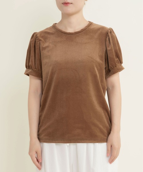 CHILD WOMAN（チャイルドウーマン）の「シアーベロア パフスリーブTシャツ（Tシャツ/カットソー・レディース・アイボリー/ブラウン・FREE）」の17枚目の写真