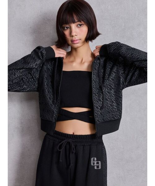 GYDA（ジェイダ）の「GG chain glitter print shortパーカー（パーカー・レディース・ブラック/グレー・FREE）」の7枚目の写真
