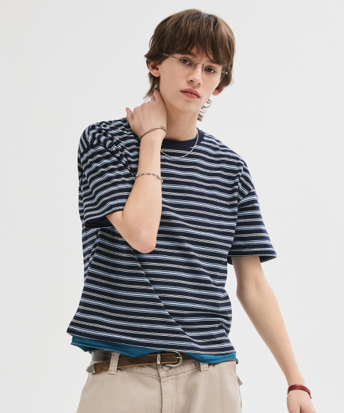 LEIRE（ルアール）の「エッセンシャルストライプクロップTシャツ [マルチネイビーST]（Tシャツ/カットソー・メンズ・その他・MEDIUM/LARGE/X-LARGE/XX-LARGE）」の3枚目の写真