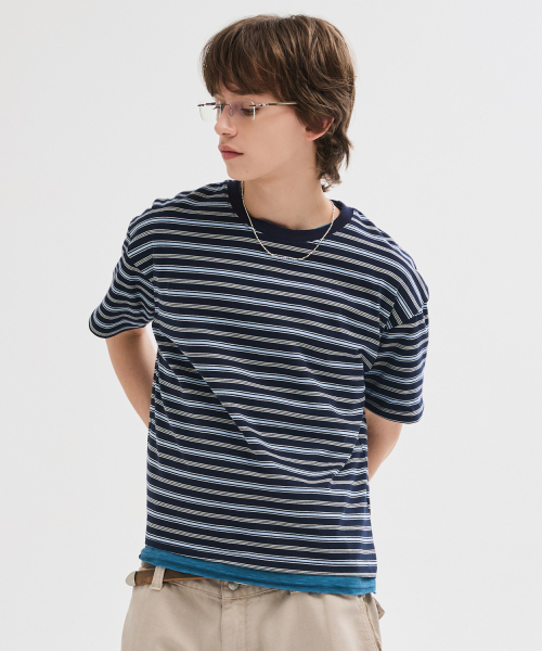LEIRE（ルアール）の「エッセンシャルストライプクロップTシャツ [マルチネイビーST]（Tシャツ/カットソー・メンズ・その他・MEDIUM/LARGE/X-LARGE/XX-LARGE）」の4枚目の写真