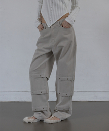 PIN TUCK EYELET PANTS / BEIGE