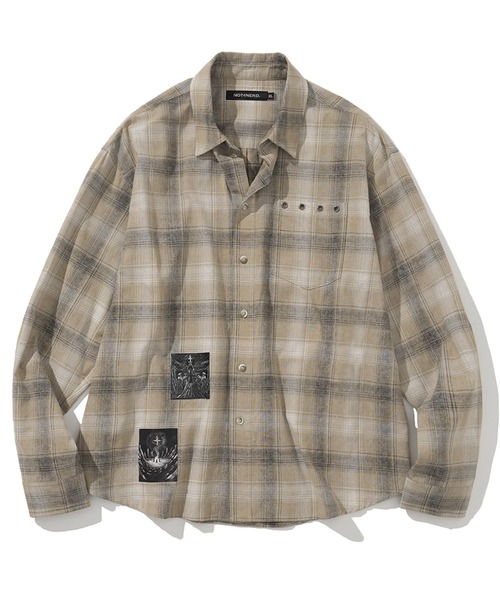 NOT4NERD(ノットフォーナード)の「NOT4NERD/ノットフォーナード/Temple Patch Checkered Shirt(シャツ/ブラウス・メンズ・ブラウン/モスグリーン・XL/L/M)」の1枚目の写真