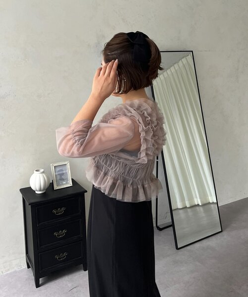 prose verse(プロズヴェール)の「【MOMO】シアーフリルビスチェレイヤードキャミドレス(ドレス・レディース・ブラウン/ブラック系その他・MEDIUM/PL/PM/LARGE)」の4枚目の写真