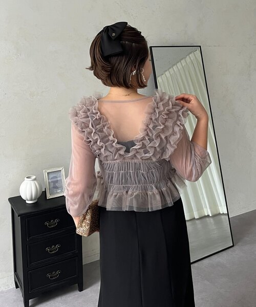 prose verse(プロズヴェール)の「【MOMO】シアーフリルビスチェレイヤードキャミドレス(ドレス・レディース・ブラウン/ブラック系その他・MEDIUM/PL/PM/LARGE)」の7枚目の写真