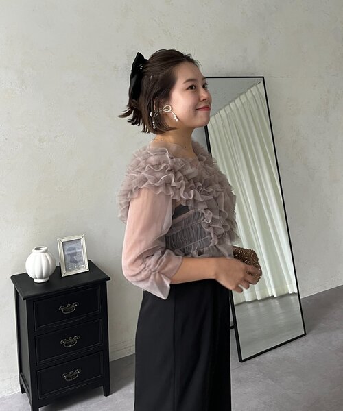 prose verse(プロズヴェール)の「【MOMO】シアーフリルビスチェレイヤードキャミドレス(ドレス・レディース・ブラウン/ブラック系その他・MEDIUM/PL/PM/LARGE)」の9枚目の写真