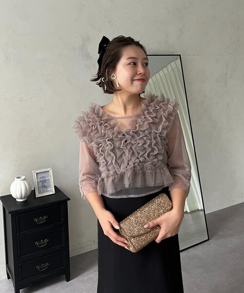 prose verse(プロズヴェール)の「【MOMO】シアーフリルビスチェレイヤードキャミドレス(ドレス・レディース・ブラウン/ブラック系その他・MEDIUM/PL/PM/LARGE)」の3枚目の写真