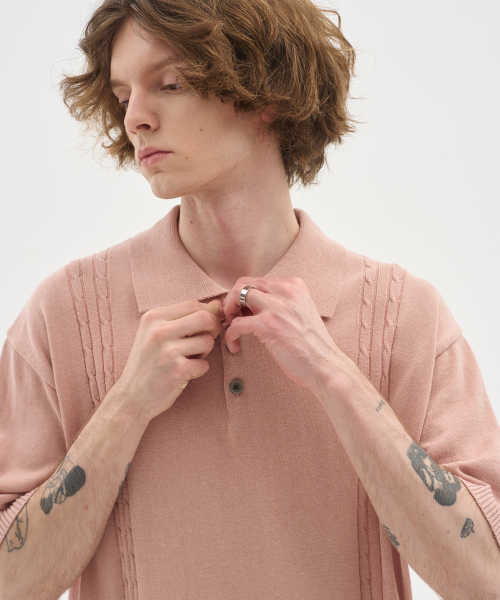 BLOND9(ブロンドナイン)の「ソフトケーブルカラー半袖ニット_ピンク(ニット/セーター・メンズ・その他・LARGE/MEDIUM/X-LARGE)」の3枚目の写真