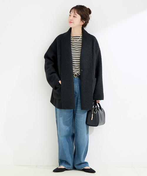 B.C STOCK（ベーセーストック）の「《追加》ブークレージャージ着流しコート（その他アウター・レディース・ブラック/ベージュ・FREE）」の9枚目の写真