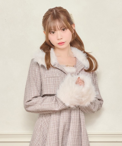 セット着用可能】ファー付きツイードショートジャケット（テーラード