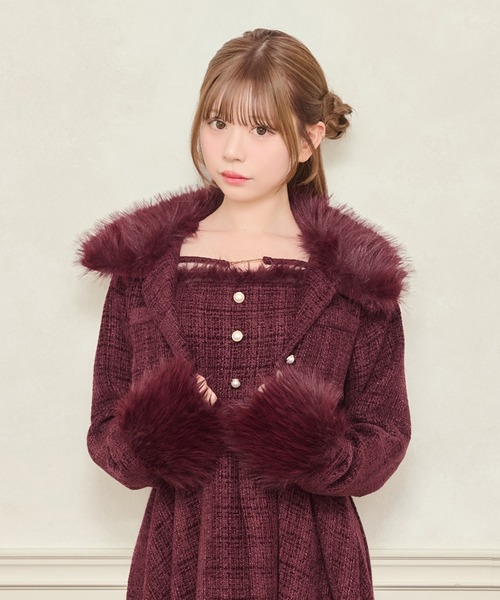 apres jour（アプレジュール）の「【セット着用可能】ファー付きツイードショートジャケット（テーラードジャケット・レディース・アイボリー/ピンクベージュ/ブラック/ボルドー・フリー/X-LARGE）」の4枚目の写真