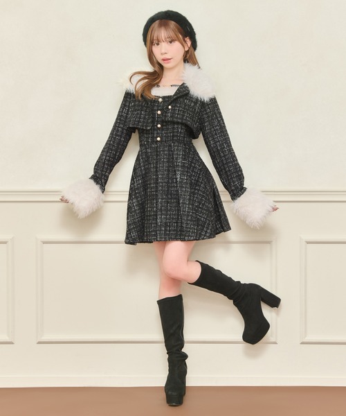 apres jour（アプレジュール）の「【セット着用可能】ファー付きツイードショートジャケット（テーラードジャケット・レディース・アイボリー/ピンクベージュ/ブラック/ボルドー・フリー/X-LARGE）」の16枚目の写真