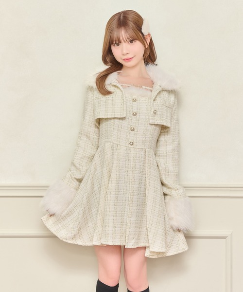 apres jour（アプレジュール）の「【セット着用可能】ファー付きツイードショートジャケット（テーラードジャケット・レディース・アイボリー/ピンクベージュ/ブラック/ボルドー・フリー/X-LARGE）」の5枚目の写真