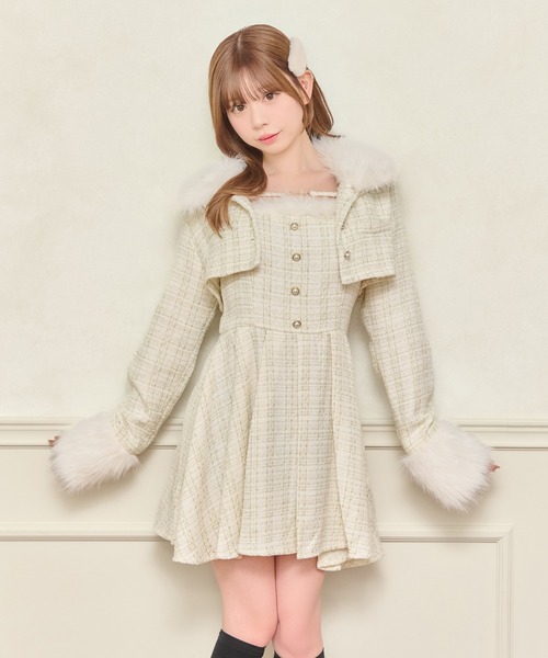 apres jour（アプレジュール）の「【セット着用可能】ファー付きツイードショートジャケット（テーラードジャケット・レディース・アイボリー/ピンクベージュ/ブラック/ボルドー・フリー/X-LARGE）」の6枚目の写真