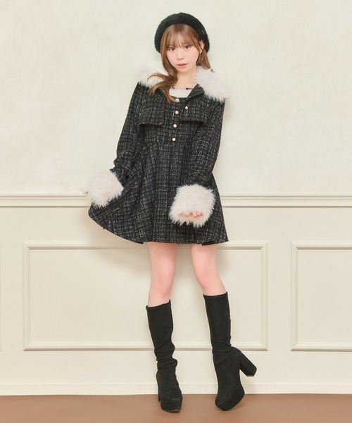 apres jour（アプレジュール）の「【セット着用可能】ファー付きツイードショートジャケット（テーラードジャケット・レディース・アイボリー/ピンクベージュ/ブラック/ボルドー・フリー/X-LARGE）」の15枚目の写真