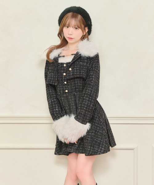 apres jour（アプレジュール）の「【セット着用可能】ファー付きツイードショートジャケット（テーラードジャケット・レディース・アイボリー/ピンクベージュ/ブラック/ボルドー・フリー/X-LARGE）」の12枚目の写真