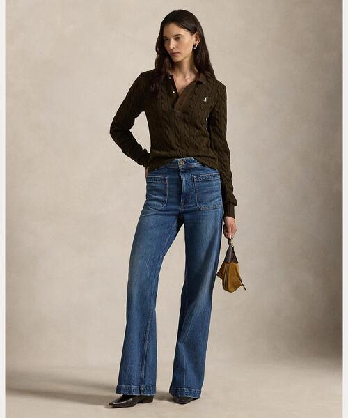 ケーブルニット コットン ロングスリーブ ポロシャツ（ポロシャツ