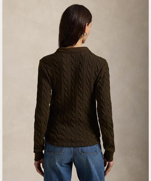 ケーブルニット コットン ロングスリーブ ポロシャツ（ポロシャツ