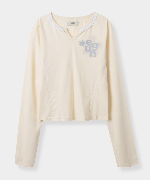 EUGGEN(ユジェン)の「レースネックセミクロップロングスリーブTシャツ_クリームバター(Tシャツ/カットソー・レディース・その他・SMALL/MEDIUM)」の2枚目の写真