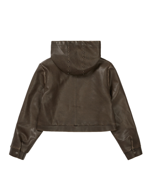 トラックレザーフードパーカージャケットブラウン