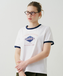 GRAPHIC CROPPED RINGER T-SHIRT WHITE/NAVY