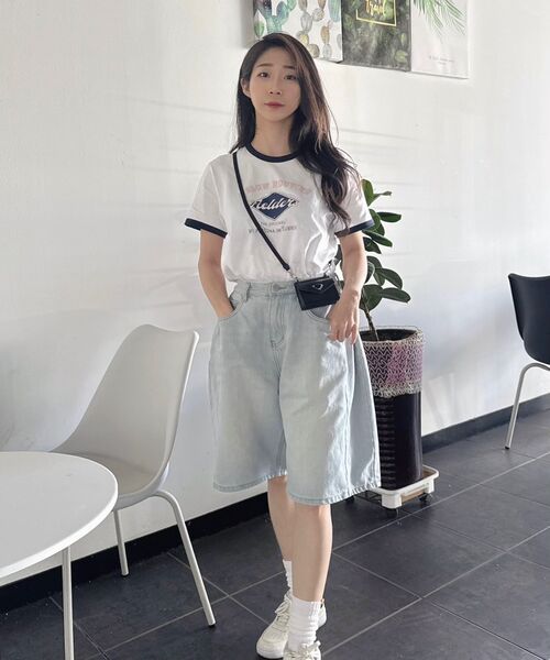 FIELDERS（フィールダーズ）の「GRAPHIC CROPPED RINGER T-SHIRT WHITE/NAVY（Tシャツ/カットソー・レディース・その他・SMALL/MEDIUM）」の2枚目の写真