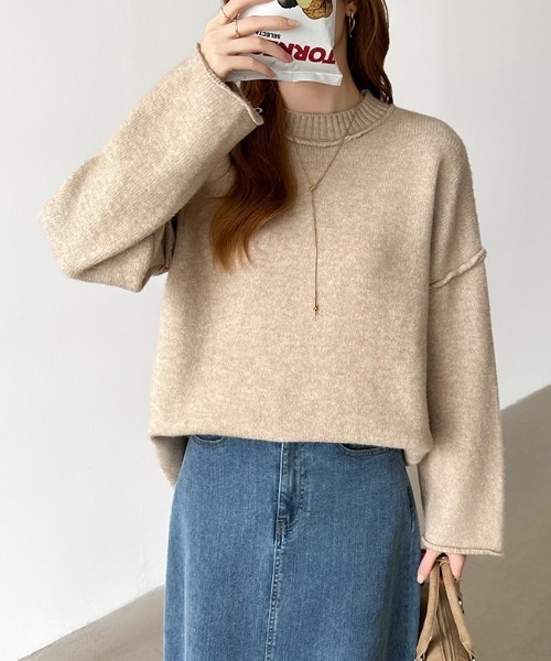 COCOMOMO(ココモモ)の「ドロップショルダーニット オーバーサイズ ニット ゆるニット 長袖 ワイドスリーブ シームライン セーター(ニット/セーター・レディース・ライトグレー/ダークブラウン/ダークグレー/ネイビー/ライトブラウン/アイボリー/ブラック・FREE)」の18枚目の写真