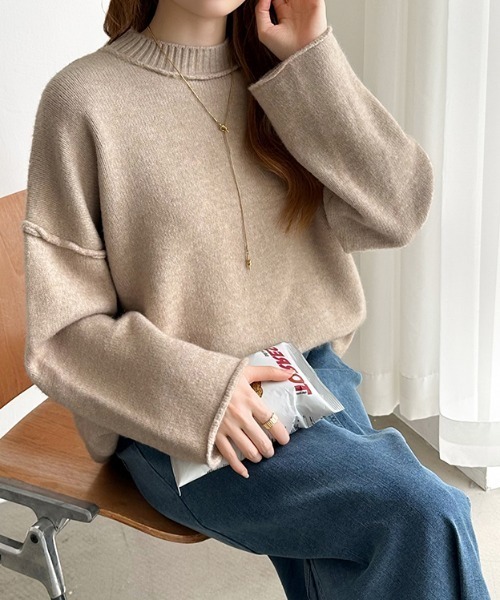 COCOMOMO(ココモモ)の「ドロップショルダーニット オーバーサイズ ニット ゆるニット 長袖 ワイドスリーブ シームライン セーター(ニット/セーター・レディース・ライトグレー/ダークブラウン/ダークグレー/ネイビー/ライトブラウン/アイボリー/ブラック・FREE)」の15枚目の写真