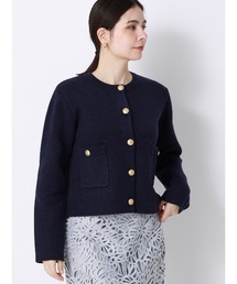 SUIT SQUARE | ダブルフェイスニットジャケット ウォッシャブル 無地 メタルボタン anysy(ノーカラージャケット)