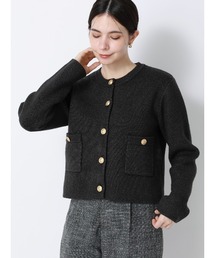 SUIT SQUARE | ダブルフェイスニットジャケット ウォッシャブル 無地 メタルボタン anysy(ノーカラージャケット)