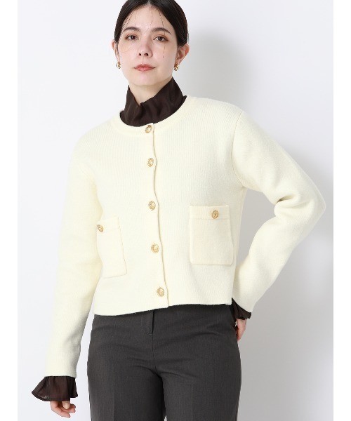 SUIT SQUARE（スーツスクエア）の「ダブルフェイスニットジャケット ウォッシャブル 無地 メタルボタン anysy（ノーカラージャケット・レディース・チャコールグレー/ネイビー/アイボリー・F）」の2枚目の写真