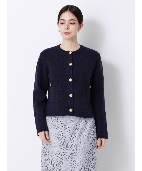 SUIT SQUARE（スーツスクエア）の「ダブルフェイスニットジャケット ウォッシャブル 無地 メタルボタン anysy（ノーカラージャケット・レディース・チャコールグレー/ネイビー/アイボリー・F）」の11枚目の写真