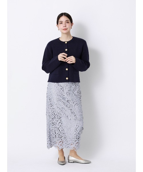 SUIT SQUARE（スーツスクエア）の「ダブルフェイスニットジャケット ウォッシャブル 無地 メタルボタン anysy（ノーカラージャケット・レディース・チャコールグレー/ネイビー/アイボリー・F）」の17枚目の写真