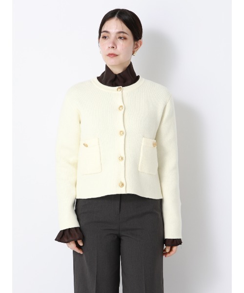 SUIT SQUARE（スーツスクエア）の「ダブルフェイスニットジャケット ウォッシャブル 無地 メタルボタン anysy（ノーカラージャケット・レディース・チャコールグレー/ネイビー/アイボリー・F）」の4枚目の写真