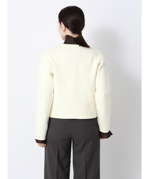 SUIT SQUARE（スーツスクエア）の「ダブルフェイスニットジャケット ウォッシャブル 無地 メタルボタン anysy（ノーカラージャケット・レディース・チャコールグレー/ネイビー/アイボリー・F）」の6枚目の写真