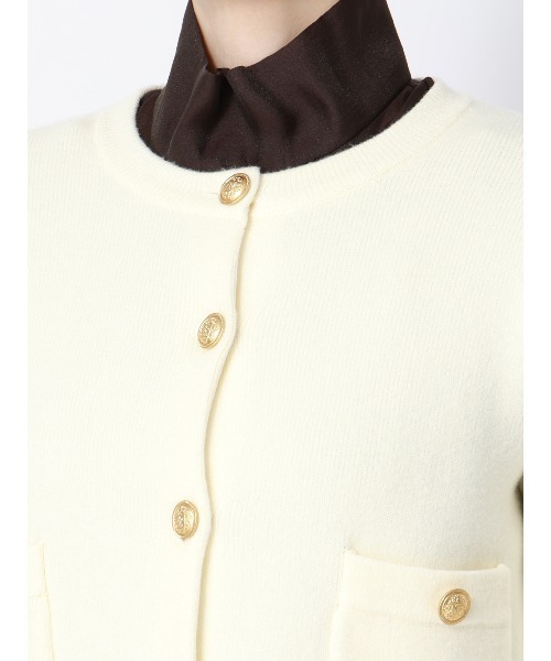 SUIT SQUARE（スーツスクエア）の「ダブルフェイスニットジャケット ウォッシャブル 無地 メタルボタン anysy（ノーカラージャケット・レディース・チャコールグレー/ネイビー/アイボリー・F）」の7枚目の写真