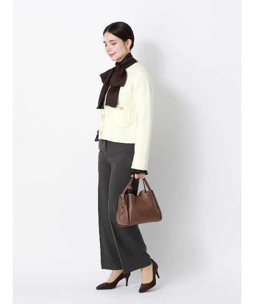 SUIT SQUARE（スーツスクエア）の「ダブルフェイスニットジャケット ウォッシャブル 無地 メタルボタン anysy（ノーカラージャケット・レディース・チャコールグレー/ネイビー/アイボリー・F）」の10枚目の写真