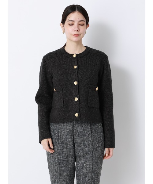 SUIT SQUARE（スーツスクエア）の「ダブルフェイスニットジャケット ウォッシャブル 無地 メタルボタン anysy（ノーカラージャケット・レディース・チャコールグレー/ネイビー/アイボリー・F）」の18枚目の写真