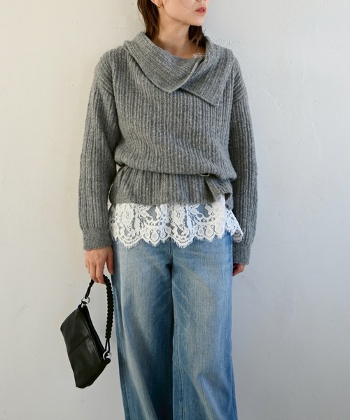 WILLFULLY(ウィルフリー)の「petal collar off shoulder knit(ニット/セーター・レディース・ホワイト系その他/グレー・FREE)」の3枚目の写真