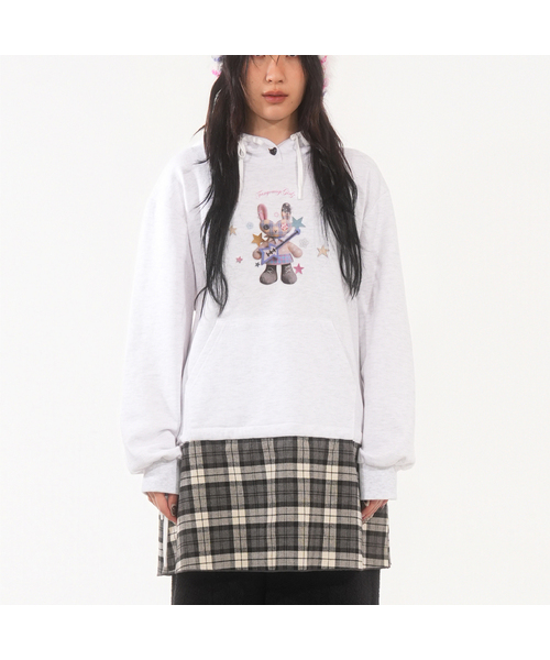 FANYOUNG(ファンヤング)の「ラビット フードチェックドレス ホワイトグレー(ワンピース・レディース・その他・FREE)」の1枚目の写真