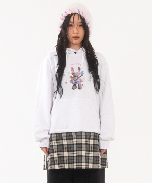 FANYOUNG(ファンヤング)の「ラビット フードチェックドレス ホワイトグレー(ワンピース・レディース・その他・FREE)」の2枚目の写真