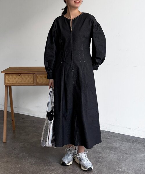 Chez toi（シェトワ）の「デニム切替ワンピース（ワンピース・レディース・ベージュ/インディゴブルー/ブラック・FREE）」の2枚目の写真