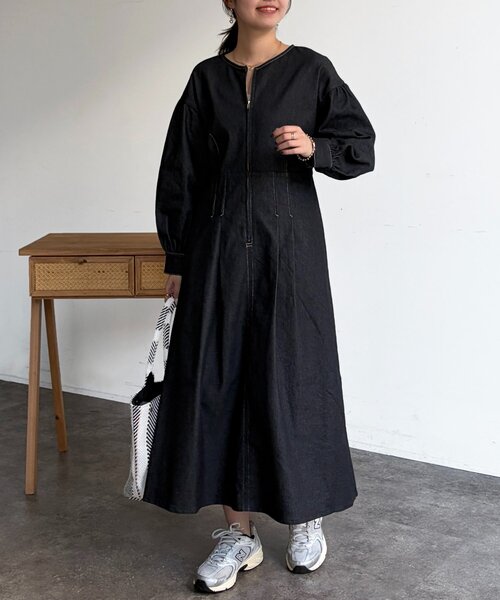 Chez toi（シェトワ）の「デニム切替ワンピース（ワンピース・レディース・ベージュ/インディゴブルー/ブラック・FREE）」の4枚目の写真