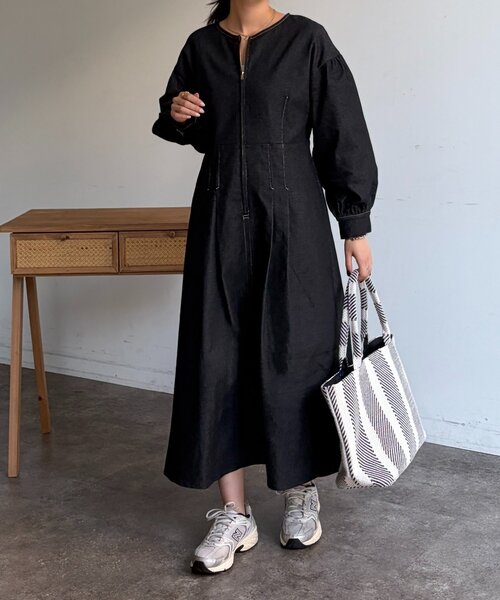 Chez toi（シェトワ）の「デニム切替ワンピース（ワンピース・レディース・ベージュ/インディゴブルー/ブラック・FREE）」の5枚目の写真