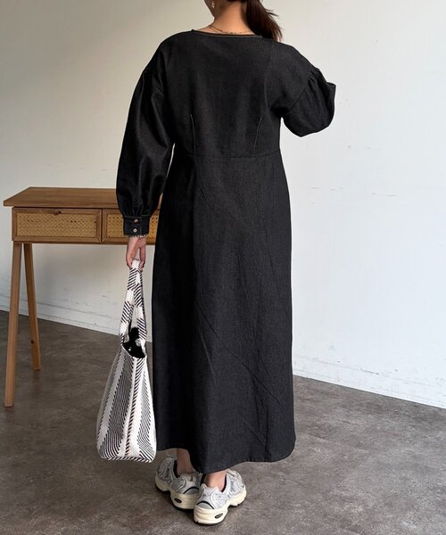 Chez toi（シェトワ）の「デニム切替ワンピース（ワンピース・レディース・ベージュ/インディゴブルー/ブラック・FREE）」の9枚目の写真