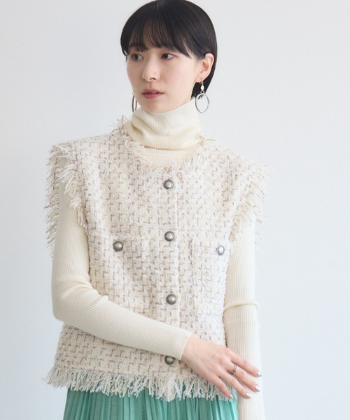 Paradise Picnic（パラダイスピクニック）の「TRANOI.ファンシーツイードジレ（ベスト・レディース・ブラック/アイボリー・FREE）」の2枚目の写真